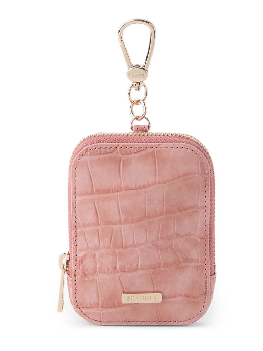 Brahmin Blush Croc-Embossed Leather Key & Card Holder with Gold Clip